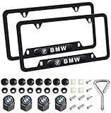 2PCS Black License Plate Frames Compatible with BMW, License Plate Bracket Holder, Premium Aluminum Alloy Weather Proof License Plate Covers with Screw Caps Cover Set Car Accessories
