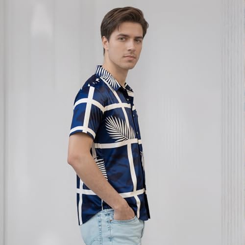 Image of Men's Hawaiian Shirt Tops Vintage Short Sleeve Button Down Beach Shirt Male Tropical Floral Summer Pullover Party Holiday