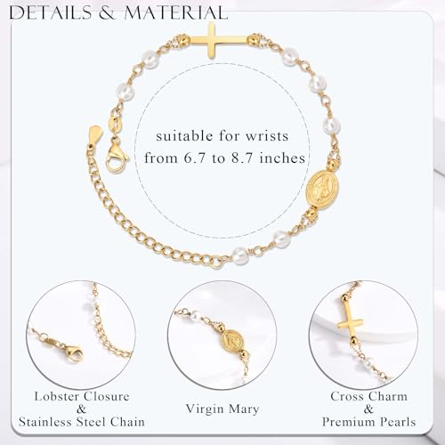 Catholic Virgin Mary Bracelet for Girls, Baptism Confirmation First Communion Gifts for Girls Teenage, Cross Bracelet Gifts for Daughter Granddaughter Niece Sister in Catholic3