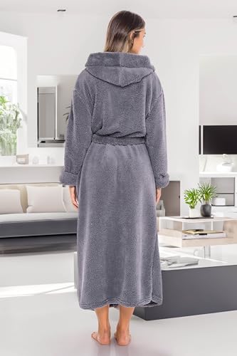 Image of Alexander Del Rossa Womens Fluffy, Fuzzy Robe for Women,Women's Long Hooded Robes, Plus Size