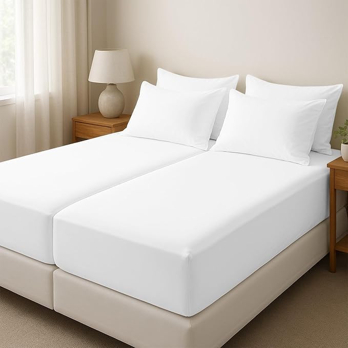 Split California King Sheets for Adjustable Beds 5Pcs Split California King Sheet Set, 800 Thread Count 100% Egyptian Cotton, 18" Deep Pocket Adjustable Bed Sheets, White Solid