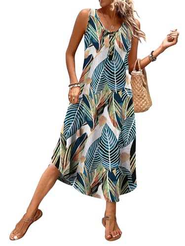 Image of WIHOLL Summer Dresses for Women 2026 Button Front Sleeveless Casual Midi Dress Beach Vacation Sundresses with Pockets