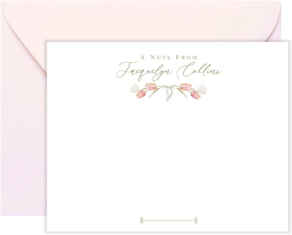 Co Personalized Tulip Note Cards and Envelopes Set for Women, Tulips Gifts for Women, Personalized Floral Stationery Set, Thank You Notes, Choice of Colors, AS-1823