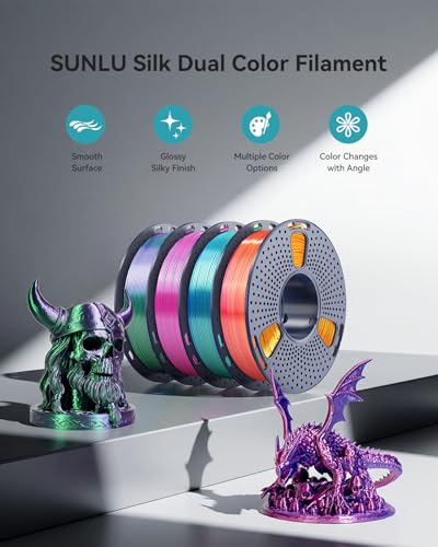 Image of 250g Silk Triple Color PLA Filament 1.75mm Bundle, SUNLU 3D Printer Filament, Coextruded Shiny PLA, Vacuum Packed, 4 Rolls, BlackGoldPurple+RedYellowBlue+OrangeBlueGreen+BlueGreenPurple