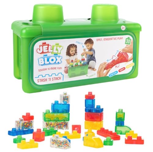 Goliath Jelly Blox Stash 'N Stack 2-in-1 Storage Case | Toddler & Preschool Building Blocks Kids Can Squeeze, Stretch, Squish | MESH ACCREDITED | Safety Tested & Ouch-Free | Sensory Play for Ages 2+ by Jelly Blox - Used condition - US$31.13