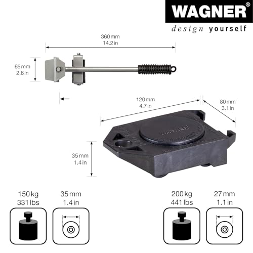 WAGNER Transportroller Transporthilfen Set 5 Teile 800 kg Tragkraft I Möbelheber I Lifter + 4 Roller I zum leichten Anheben und Verschieben von Möbel bei Transport & Umzug I Rollwagen kippsicher