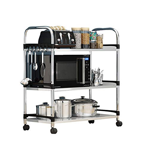 XPLKQXE Mesa Carrito Camarera Multifuncional Móvil Acero Inoxidable 3 Niveles Rueda De Goma con Freno con Un Gancho, Capacidad De Carga 100 Kg, 5 Tallas(80 x 35 x 75 CM)