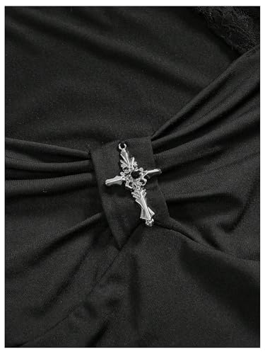 SOLY HUX Women's Y2k Grunge Goth T Shirts Short Sleeve Lace Halter Tee Tops Fairy Festival Rave Outfits4