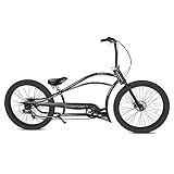 MICARGI 26' Boston GT7 Chopper-Style Stretch Cruiser Bikes,Disc Brake 7-Speed Triple Tree Fork,Black Hi-Ten Steel Frame,Dual-Spring Wide Saddle,High-Rise Cruiser Handlebar for Adults (Black)