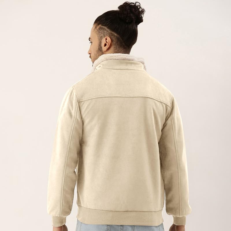 Image of CAHOOT Men's Front Zipper Jacket with Fleece for Casual Wear | Long Sleeve | High Neck | Zipper Closure | Suede Jacket Crafted with Comfort Fit for Everyday Wear