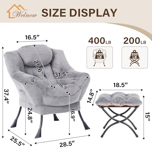 image for Welnow Lazy Chair with Ottoman, Modern Lounge Accent Chair with Armres