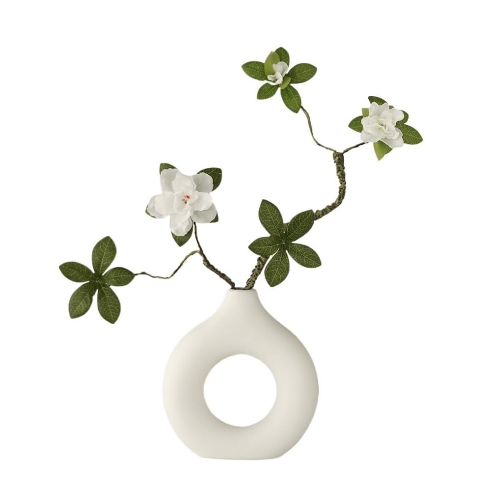 CFY652 Floral Arrangements Azalea Simulation Flower White Ceramic Vase Living Room Office Decoration Arrangement Weddings(Medium)