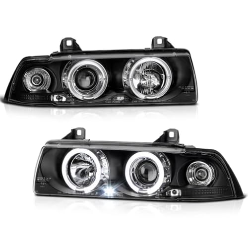 KEEKPO - For 1992-1998 BMW E36 318i 4-Door Sedan LED Halo Projector Headlights Headlamps w/Turn Signal Pair Left+Right