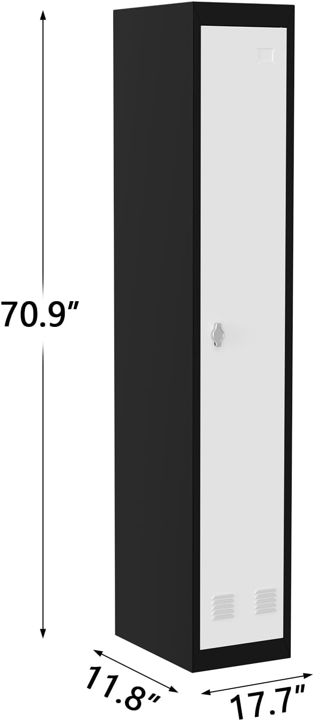 GarveeHome Narrow Metal Locker with Hanging Rod & 2 Shelves, 71 in Tall Heavy Duty Steel Employee Locker for Office, School, Gyms, Rust-Resistant & Easy to Assemble, Grey