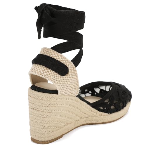 Image of Women's Espadrille Wedge Sandals Closed Toe Lace-Up Shoes