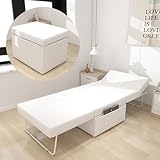 QSOSTNS Sofa Bed, 4 in 1 Multi-Function Folding Ottoman Couch Bed with Adjustable Backrest Modern Convertible Chair for Home Office, Bedroom, Living Room (White)