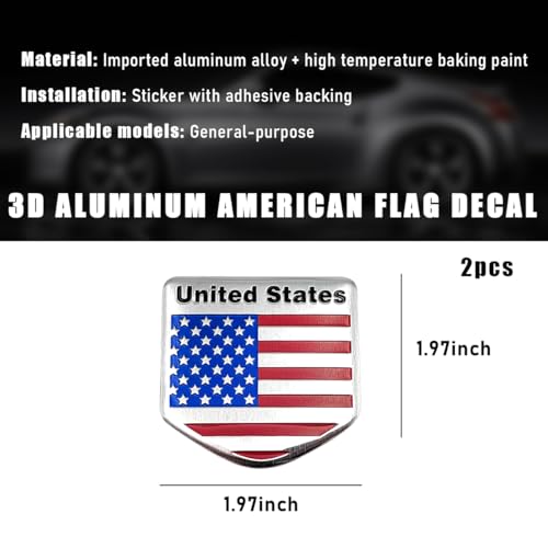Image of povtii 2 PCS American Flag 3D Metal Decal, Aluminum Alloy USA Flag Patriotic Emblem Sticker, 3D Raised Metal Patriotic Stars Stripe Sticker for Auto Body Bumper, Car Accessories (Style D)