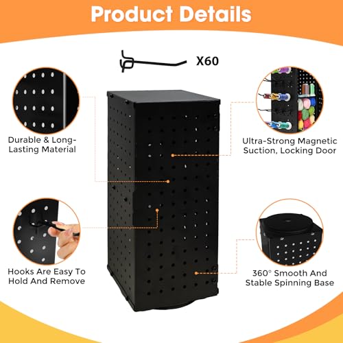 Image of Metal 360 Fully Rotating Thread Rack, Detachable Thread Holder Organizer with Inner Storage Compartments for Sewing, Embroidery, Hair-braiding and Jewelry (Black)