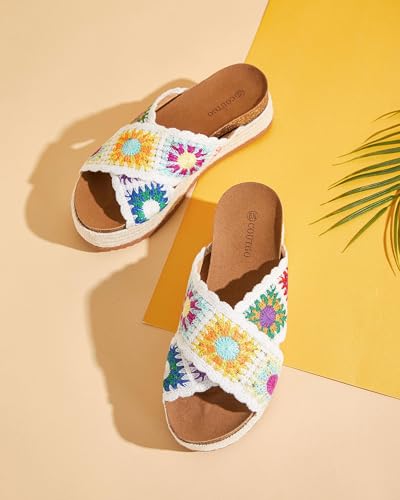 Image of Coutgo Womens Platform Espadrille Sandals Floral Crochet Open Toe Slides