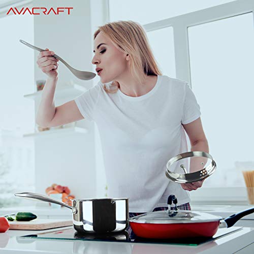 image for AVACRAFT Tri-Ply Stainless Steel Saucepan with Glass Strainer Lid, Two