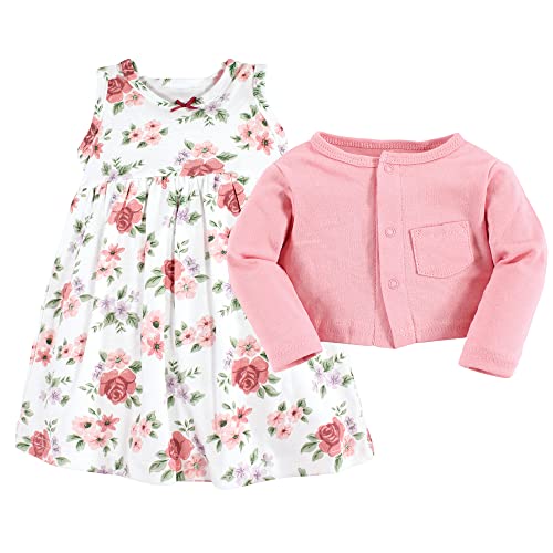Image of Hudson Baby Girls' Cotton Dress and Cardigan Set