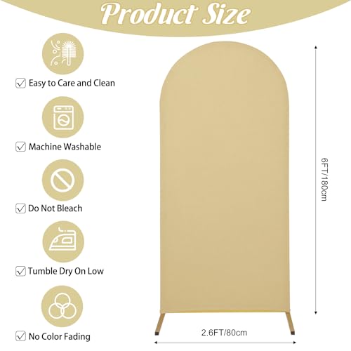 Spandex Fitted Wedding Arch Cover 6FT Khaki Arch Backdrop Cover, Round Top Chiara Backdrop Stand Covers for Wedding Birthday Party Baby Shower Banquet Arch Decoration (Khaki, 6FT) by Fivenl - Used condition - Image 2