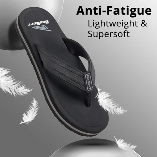 Image of Duosoft Men's Slipper Flip Flops, Black, Anti-Skid Rubber Sole, Superior Shock Absorption, Strong Arch Support, Super Soft