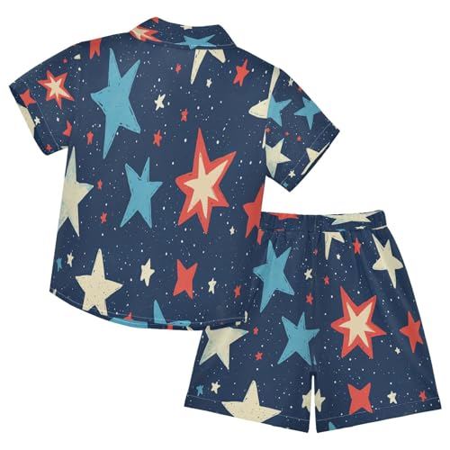 Boccsty Red White Blue Star Boy Summer Shorts Sets Hawaiian Toddler Boys T-Shirt & Pants 2 Pcs 3T2