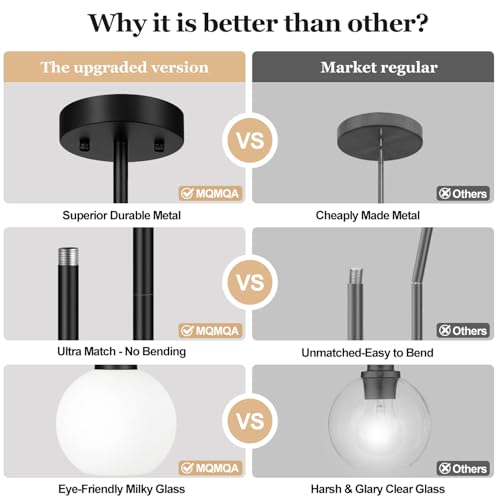 Image of MQMQA 2 Pack Globe Pendant Lights, Mid Century Matte Black Pendant Light Fixtures, Globe Pendant Lights Kitchen Island with Milk Glass Shade Hanging Fixture for Dining Room (Bulbs not Included)