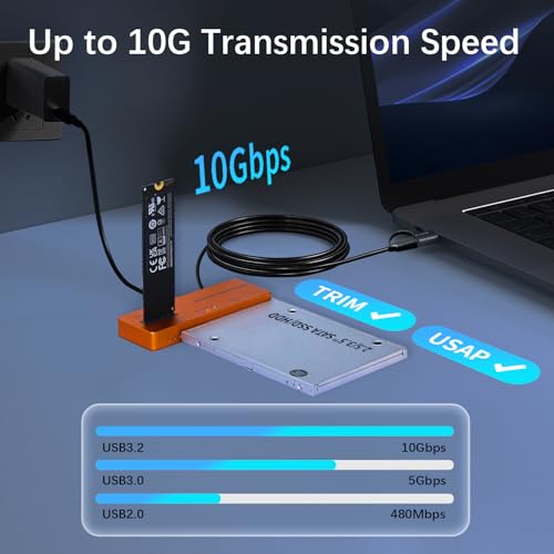 Caja externa para SSD M.2 NVMe SATA con USB 3.2 y cargador miniatura 2