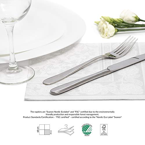 Papstar Servietten / Tissueservietten weiß "Royal Collection", "Ornaments" (50 Stück) 40 x 40 cm, 1/4-Falz, für Gastronomie, Feste und Haushalt, Stoffoptik, #11682