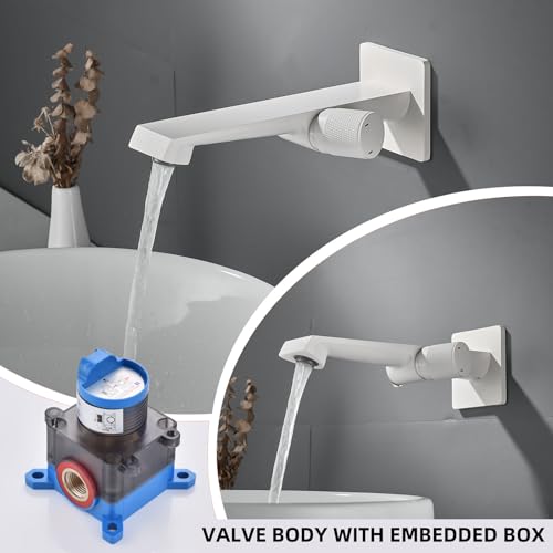Mitigeur lavabo mural blanc laiton PTMP12W commande unique fluide - 7
