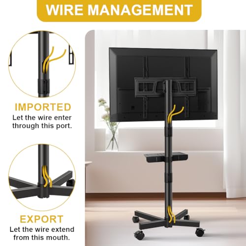 Image of WKWKER Mobile TV Cart Rolling TV Stand for 23-65 Inch LCDLED Flat Panel Curved Screen TVs up to 88lbs Height Adjustable Shelf Portable Floor TV Stand with Wheels Rolling Floor Stand Max VESA 400X400mm
