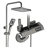 Sistema de Ducha Piano, Columna Ducha con Pantalla Digital LED Conjunto de Ducha de Pared Monomando Columna de Ducha con 32*20CM Cabeza de Ducha y 3 Modos Ducha de Mano, Ducha de Bidé (Pistola Gris)