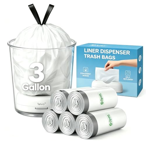 Image of Teivio 110 Count 3 Gallon Drawstring Trash Bags with Bottom Dispenser Fits Most 3-Gallon Trash Cans, Refill Small Garbage Bags, Waste Basket Liners Bathroom, Bedroom, Office, Fits 2-3.5 Gal / 8-11L