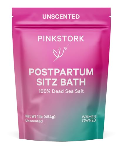 Image of Pink Stork Postpartum Sitz Bath Soak: Dead Sea Salt for Perineal Care & Cleansing, Postpartum Recovery, Labor and Delivery Essentials, Women-Owned, Unscented, 16 oz