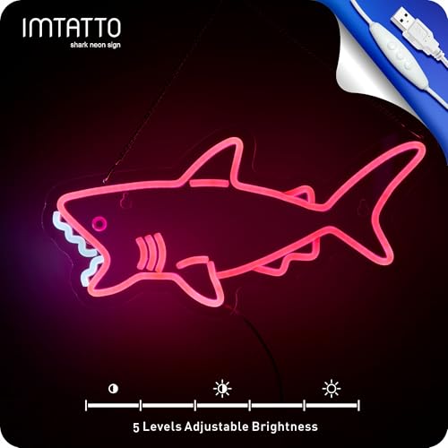 Image of Pink shark neon sign for wall decor cute pink shark LED light wih Dimmer