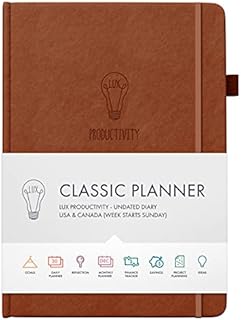 Daily Planner & appointment diary - Gratitude journal, wellness journal & 2023 Undated weekly planners and organisers - Desk journals for women & men - LUX Productivity Classic (SALMON PINK)