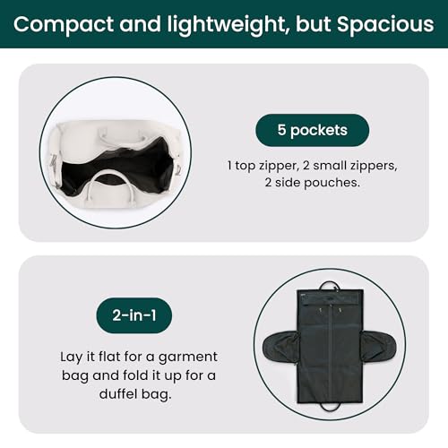 NOBL Travel Fold N Go Duffel Bag, 2-in-1 Convertible Garment Weekender Bag & Suit Carrier, Large Carry On Duffle Bag for Men & Women, Leather Overnight Bag with 2 Shoe Compartments - Beige2