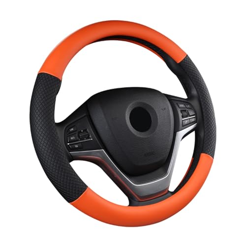 SFONIA Car Steering Wheel Cover Steering Wheel Protector PU Leather Universal 38cm / 15″ Anti-slip Breathable Durable (Orange)