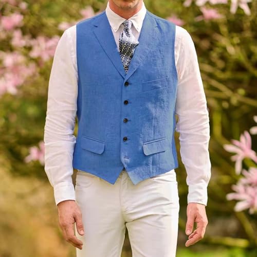 Men Suit Vest Linen Slim Fit Lightweight Summer Casual Vest For Men Beach Wedding Groomsmen Waistcoat2