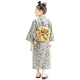 [Bee] ビー 浴衣3点セット ガールズ 女の子 キッズ 夏 花火大会 お祭り 簡単 花 ダリア マーガレット 絞り 帯 say00001 120cm ミントグレー×黄小花