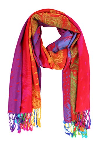 PASKMLNA Double Side Multi Colors Silky Tropical Colorful Exotic Pashmina Wrap Shawl Scarf Rave