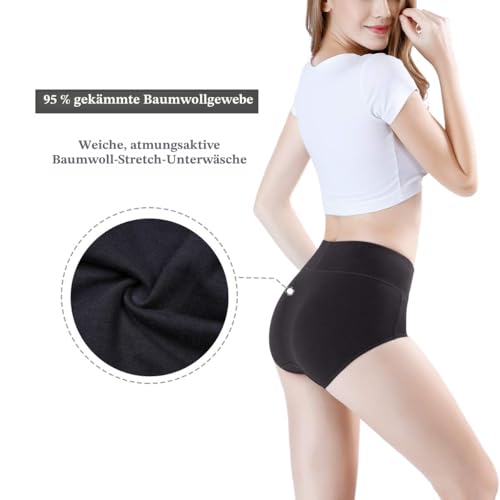 wirarpa Damen Unterhosen Baumwolle Slips Damen Hoher Taille Atmungsaktive Taillenslip Wochenbett Unterwäsche Mehrpack Größen 32-58, Schwarz, Large (42/44) 4