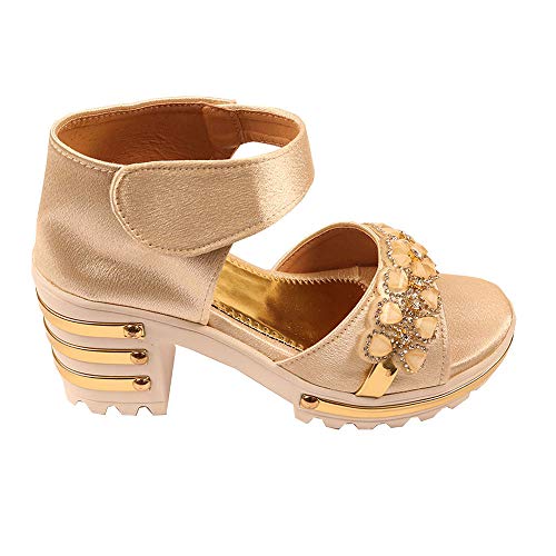 Buy Hopscotch Jazzy Juniors Girls Synthetic Heel Sandal in Beige Color