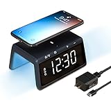 Pointuch Digital Alarm Clock with Wireless Charger, Bedroom Colorful Night Light, Dual Alarm LED...