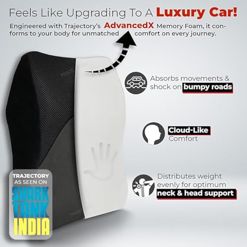 Image of Trajectory Car Seat Headrest with ADVANCEDX Memory Foam & GRIDMATRIX Fabric - Ergonomic Neck Pillow for Ultimate Support, Neck Pain Relief, Breathable & Washable Cover - Ideal for Men & Women