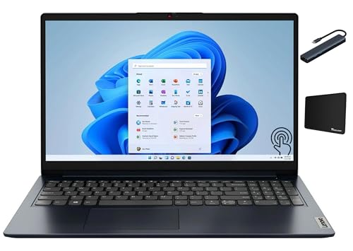 Image of Lenovo Ideapad 1 Laptop, 15.6 inch FHD (1920x1080) Touch Laptop, AMD Ryzen 5 7520U, 8GB RAM, 512GB SSD, AMD Radeon 610M Graphics, Windows 11 Home, Abyss Blue with Accessories