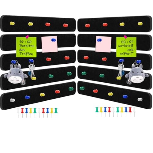 Image of Climberty 10 Pack Felt Bulletin Board, Vision Board Felt Message Board with 35pcs Drawing Pins, Self-Adhesive Lightweight Bulletin Board Strips for Paste Notes, Photos, Schedules (Black)