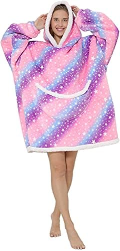 Ksnnrsng Oversized Hoodie Blanket Soft Fleece Warm Cosy Oversized Wearable Hooded Sweatshirt for Women Girls Adults Kids Big Pocket